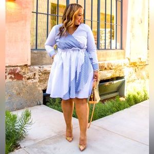 0114 Lane Bryant × Beauticurve Faux-Wrap Fit & Flare stripe Dress Sz 14